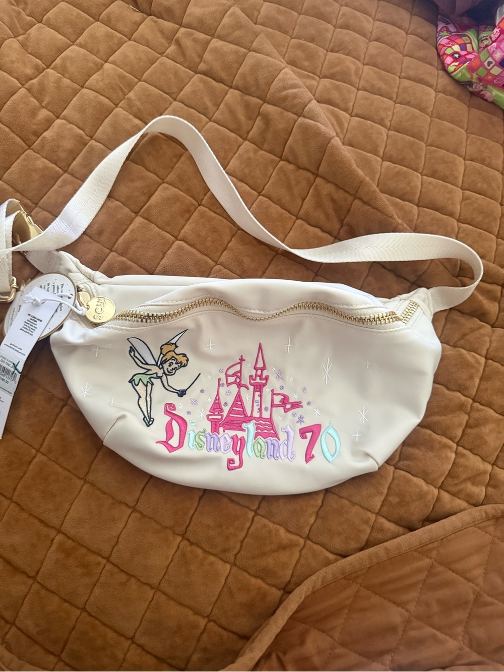 Stoney Clover Lane Cream Crossbody with Pink & Aqua Disneyland 70 Embroidery